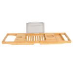 1Pc Bathtub Caddy Tray Crafted Bamboo Bath Tray Table Extendable Reading Rack Tablet Phone Holder Wine Glass Holder Shelf Desk Bathroom Spa - Image 2