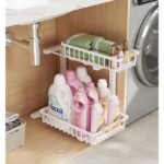 Metal Adjustable Height Two-Tier Drawer Kitchen Bathroom Under Sink Storage Rack - Image 4