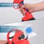 21V Electric Pruning Shears Cordless Tree Pruner Branch Cutter Gardening Scissors With 2 Pack Rechargeable Battery & Replacement Blade Set Red - Image 8