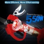 21V Electric Pruning Shears Cordless Tree Pruner Branch Cutter Gardening Scissors With 2 Pack Rechargeable Battery & Replacement Blade Set Red - Image 2