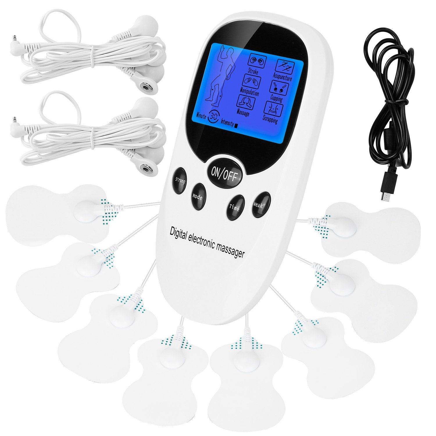 2a8d8ea6-10ac-4d9a-8460-2e5f6871acc6.jpg 1Pc Electric Muscle Stimulator Dual Channels With 8 Electrode Pads Pulse Massager Pain Relief Therapy Tens Device - Image 1