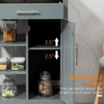 Kitchen Island Cart, Rolling Kitchen Island with Storage Shelf, Solid Wood Top, Drawer, for Dining Room, Gray - Image 6