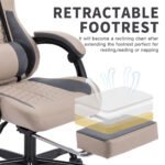 Gaming Chair With Massage,Ergonomic PC Gaming Chair With Footrest Comfortable Headrest And Lumbar Support,High Back PVC Leather,300LBS Grey - Image 6