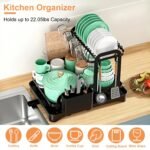 1Pc  2-Tier Dish Drying Rack For Kitchen Counter Space Saving Rustproof Dish Rack With Drainboard Detachable Kitchen Drainer Organizer Set With Utensil Holder Bowl Rack Dish Rack Chopping Board Rack - Image 3