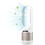 Tower Fan Bladeless, 16.4ft/s Velocity Floor Fan That Blows Cold Air, 80° Oscillating 8-Speed Fans, 8H Timer, Standing Fans With H13 HEPA Filtration, Remote Control & Air Purification Mode