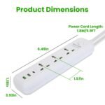 1Pc Power Strip With 6FT Extension Cord 3 AC Outlets And 2 USB A Ports 1 USB C Port 2500W Wall Mount Outlet Extender For Home Office Dorm Travel - Image 7