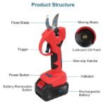 21V Electric Pruning Shears Cordless Tree Pruner Branch Cutter Gardening Scissors With 2 Pack Rechargeable Battery & Replacement Blade Set Red - Image 3