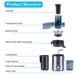 1Pc Centrifugal Juicer Juice Extractor With 2 Speeds 2.6in Wide Feed Chute 17Oz Juicer Cup 54Oz Pulp Collector Electric Juicer For Fruits Vegetables - Image 7