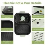 1Pc Electric Hot Pot With Grill 2-in-1 Hot Pot And Frying Pan Portable Non-Stick Pot And Griddle Electric Cooker Pot With Glass Lid Fast Heating For 1-2 People BBQ Steaks Noodles - Image 2