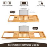 1Pc Bathtub Caddy Tray Crafted Bamboo Bath Tray Table Extendable Reading Rack Tablet Phone Holder Wine Glass Holder Shelf Desk Bathroom Spa - Image 8