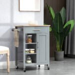 Kitchen Island Cart, Rolling Kitchen Island with Storage Shelf, Solid Wood Top, Drawer, for Dining Room, Gray - Image 3