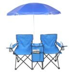 Double Folding Picnic Chairs w/Umbrella Mini Table Beverage Holder Carrying Bag for Beach Patio Pool Park Outdoor Portable Camping Chair (Blue) - Image 9