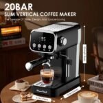 20 BAR Slim Vertical Espresso Machine With Milk Frother, Built-in Cup Warmer, 43 OZ Detachable Tank, For Rich Espresso, Americano, Latte, Compact Space-Saving Design, Screen Button, Black - Image 2