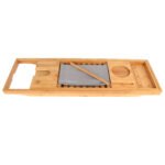 1Pc Bathtub Caddy Tray Crafted Bamboo Bath Tray Table Extendable Reading Rack Tablet Phone Holder Wine Glass Holder Shelf Desk Bathroom Spa - Image 3