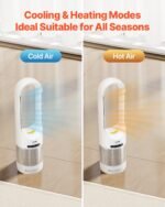 Tower Fan Bladeless, 16.4ft/s Velocity Floor Fan That Blows Cold Air, 80° Oscillating 8-Speed Fans, 8H Timer, Standing Fans With H13 HEPA Filtration, Remote Control & Air Purification Mode - Image 3