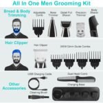 1Set All In One Beard Trimmer For Men Father's Day Gift With 5 Trimmer Heads IPX5 Waterproof Electric Razor For Face Nose Body Beard Cordless Hair Shaver Clipper Grooming Kit For Men Husband Father - Image 4