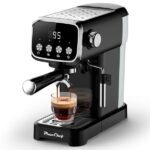 20 BAR Slim Vertical Espresso Machine With Milk Frother, Built-in Cup Warmer, 43 OZ Detachable Tank, For Rich Espresso, Americano, Latte, Compact Space-Saving Design, Screen Button, Black