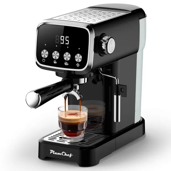 8200e36b-d9dc-4ed2-9db1-0c3ba05ef87f.jpg 20 BAR Slim Vertical Espresso Machine With Milk Frother, Built-in Cup Warmer, 43 OZ Detachable Tank, For Rich Espresso, Americano, Latte, Compact Space-Saving Design, Screen Button, Black - Image 1