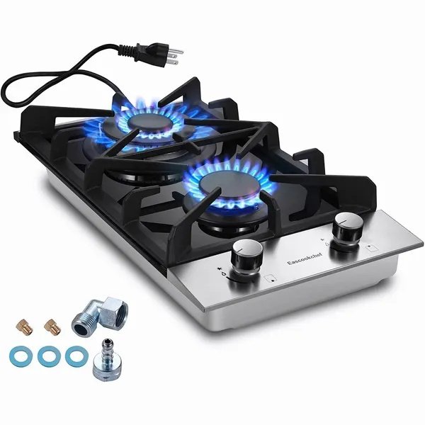 83aa9641-d8cc-43cf-bd0b-490a41eb650d.jpg Kitchen Gas Cooktop 2 Dual Burners Tempered Glass Countertop Drop-in Gas Hob - Image 1