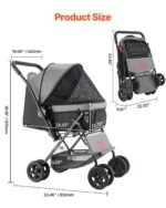 Pet Stroller Foldable 4 Wheels Travel Dog Stroller Reversible Handle Up To 44lbs - Image 4