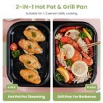 1Pc Electric Hot Pot With Grill 2-in-1 Hot Pot And Frying Pan Portable Non-Stick Pot And Griddle Electric Cooker Pot With Glass Lid Fast Heating For 1-2 People BBQ Steaks Noodles - Image 9