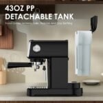 20 BAR Slim Vertical Espresso Machine With Milk Frother, Built-in Cup Warmer, 43 OZ Detachable Tank, For Rich Espresso, Americano, Latte, Compact Space-Saving Design, Screen Button, Black - Image 3