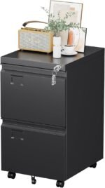 2 Drawer Mobile File Cabinet, Metal Under Desk Cabinet With Lock Name Card Holder For Office Home, Legal Letter Size, Assembly Required - Image 9