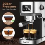 Geek Chef Espresso Machine, Cappuccino & Latte Machine With ESE POD Filter & Milk Frother Steam Wand, Accurate Temperature & Time Control, Compact Coffee Machine For Home,Stainless Steel - Image 4