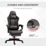 Racing Gaming Chair Diamond PU Leather Office Gamer Chair High Back Swivel Recliner with Footrest, Lumbar Support, Adjustable Height, Brown - Image 4