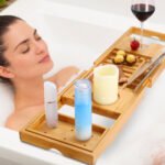 1Pc Bathtub Caddy Tray Crafted Bamboo Bath Tray Table Extendable Reading Rack Tablet Phone Holder Wine Glass Holder Shelf Desk Bathroom Spa - Image 4
