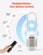 Tower Fan Bladeless, 16.4ft/s Velocity Floor Fan That Blows Cold Air, 80° Oscillating 8-Speed Fans, 8H Timer, Standing Fans With H13 HEPA Filtration, Remote Control & Air Purification Mode - Image 5