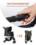 Pet Stroller Foldable 3 Wheels Dog Stroller With Brake Up To 35lbs Travel Camp - Image 3