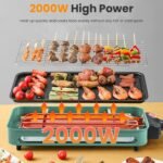 1Pc 2000W Electric Indoor Grill For Food Preparation Family Gathering 2 In 1 Electric BBQ Gill With Grill Net Removable Plate 5 Temperature Control 3 Small Trays Dishwasher Safe - Image 2