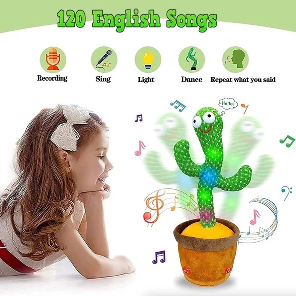 a89794ac-fde1-4932-b4dd-b27a5cde45f4.jpg Dancing Cactus Plush Toy Doll Electronic Recording Shake With Song Funny Gift US - Image 1