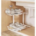 Metal Adjustable Height Two-Tier Drawer Kitchen Bathroom Under Sink Storage Rack - Image 6