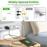 1Pc Power Strip With 6FT Extension Cord 3 AC Outlets And 2 USB A Ports 1 USB C Port 2500W Wall Mount Outlet Extender For Home Office Dorm Travel - Image 5