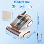 1Pc Mattress Vacuum Cleaner 16Kpa Bed Vacuum Cleaner Handheld Vacuums With Ultrasonic And UVC Light 18000 RPM Brushroll Rotation Dual Dust Bins Washable Filters For Bed Pillows Cribs Sofa - Image 3