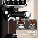 20 BAR Slim Vertical Espresso Machine With Milk Frother, Built-in Cup Warmer, 43 OZ Detachable Tank, For Rich Espresso, Americano, Latte, Compact Space-Saving Design, Screen Button, Black - Image 4
