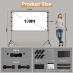 100inch/120inch Options Projector Screen With Stand 16:9 4K HD Rear Front Wrinkle-Free Portable And Foldable Movie Screen With Carry Bag For Indoor Outdoor Home Theater Backyard Cinema - Image 5