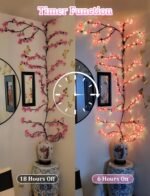 Cherry LED Tree Branch Lights For Wall, Cherry Blossom Willow Vine Twig Decor Garland With 144 LED Lights And Remote,8 Lighting Modes,Christmas Decorations Indoor For Home Wall Door Window - Image 10