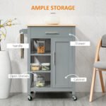Kitchen Island Cart, Rolling Kitchen Island with Storage Shelf, Solid Wood Top, Drawer, for Dining Room, Gray - Image 7