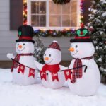 6.2FT Lighted Christmas Inflatable Decoration, Inflatable Snowman Family With Bunting, Funny Blow Up Yard Decorations With Built-in LED Lights For Holiday Party Front Yard Lawn Garden Decor - Image 10