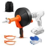 2-in-1 Hand & Electric Power Drum Auger Snake, Heavy-Duty 25FT Drain Cleaner For Sink, Toilet, Shower, Bathtub, Orange