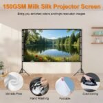 100inch/120inch Options Projector Screen With Stand 16:9 4K HD Rear Front Wrinkle-Free Portable And Foldable Movie Screen With Carry Bag For Indoor Outdoor Home Theater Backyard Cinema - Image 3