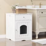 Wooden Pet House Cat Litter Box Enclosure With Drawer Side Table Cat Home Nightstand - Image 2