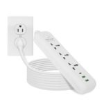 1Pc Power Strip With 6FT Extension Cord 3 AC Outlets And 2 USB A Ports 1 USB C Port 2500W Wall Mount Outlet Extender For Home Office Dorm Travel - Image 2