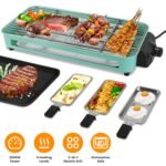 1Pc 2000W Electric Indoor Grill For Food Preparation Family Gathering 2 In 1 Electric BBQ Gill With Grill Net Removable Plate 5 Temperature Control 3 Small Trays Dishwasher Safe