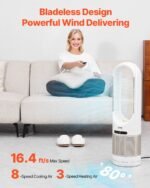 Tower Fan Bladeless, 16.4ft/s Velocity Floor Fan That Blows Cold Air, 80° Oscillating 8-Speed Fans, 8H Timer, Standing Fans With H13 HEPA Filtration, Remote Control & Air Purification Mode - Image 4