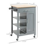 Kitchen Island Cart, Rolling Kitchen Island with Storage Shelf, Solid Wood Top, Drawer, for Dining Room, Gray - Image 4
