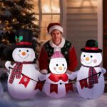 6.2FT Lighted Christmas Inflatable Decoration, Inflatable Snowman Family With Bunting, Funny Blow Up Yard Decorations With Built-in LED Lights For Holiday Party Front Yard Lawn Garden Decor - Image 2